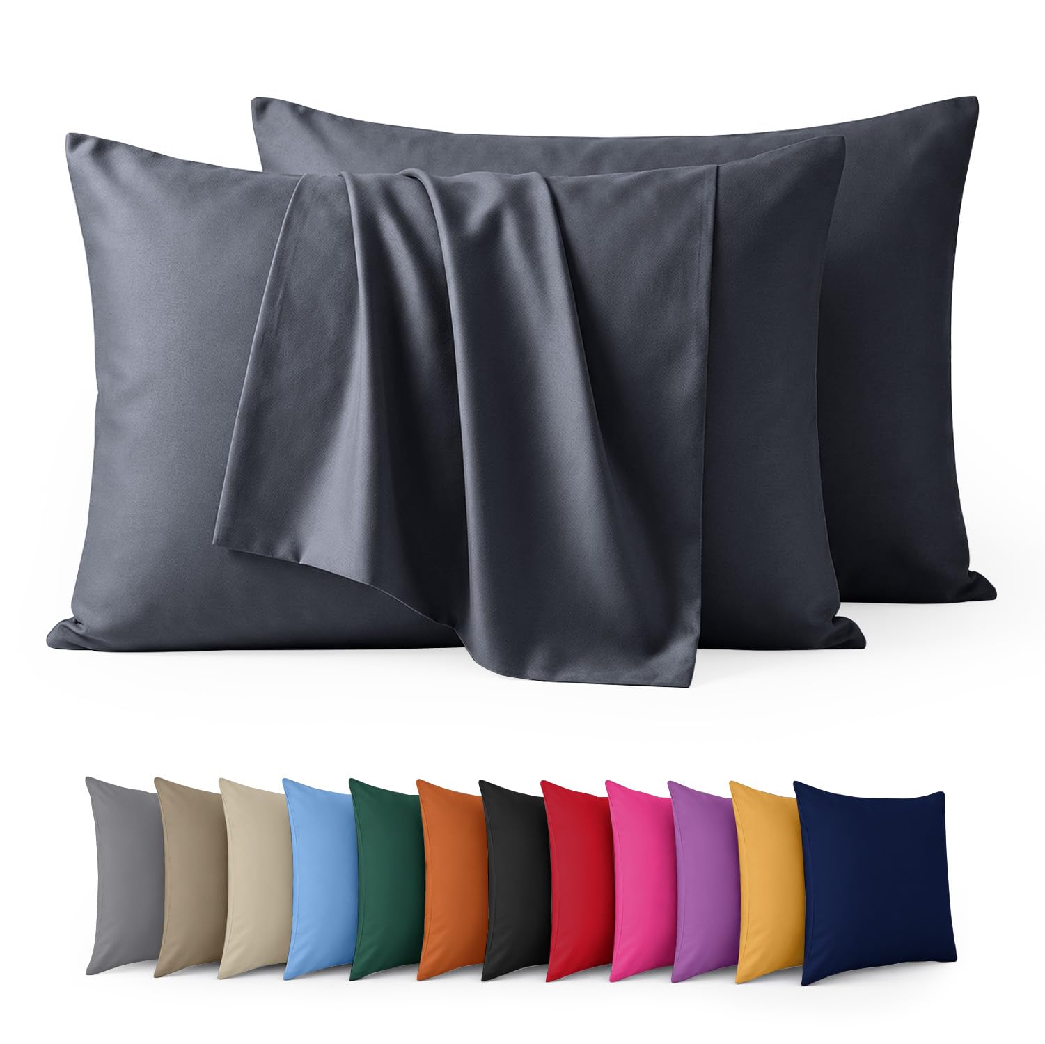 Aspire Homeware Pillow Cases 2 Pack – 100% Brushed Microfiber Charcoal Pillowcases Super Soft Envelope Closure Pillow Cover (50x75cm)