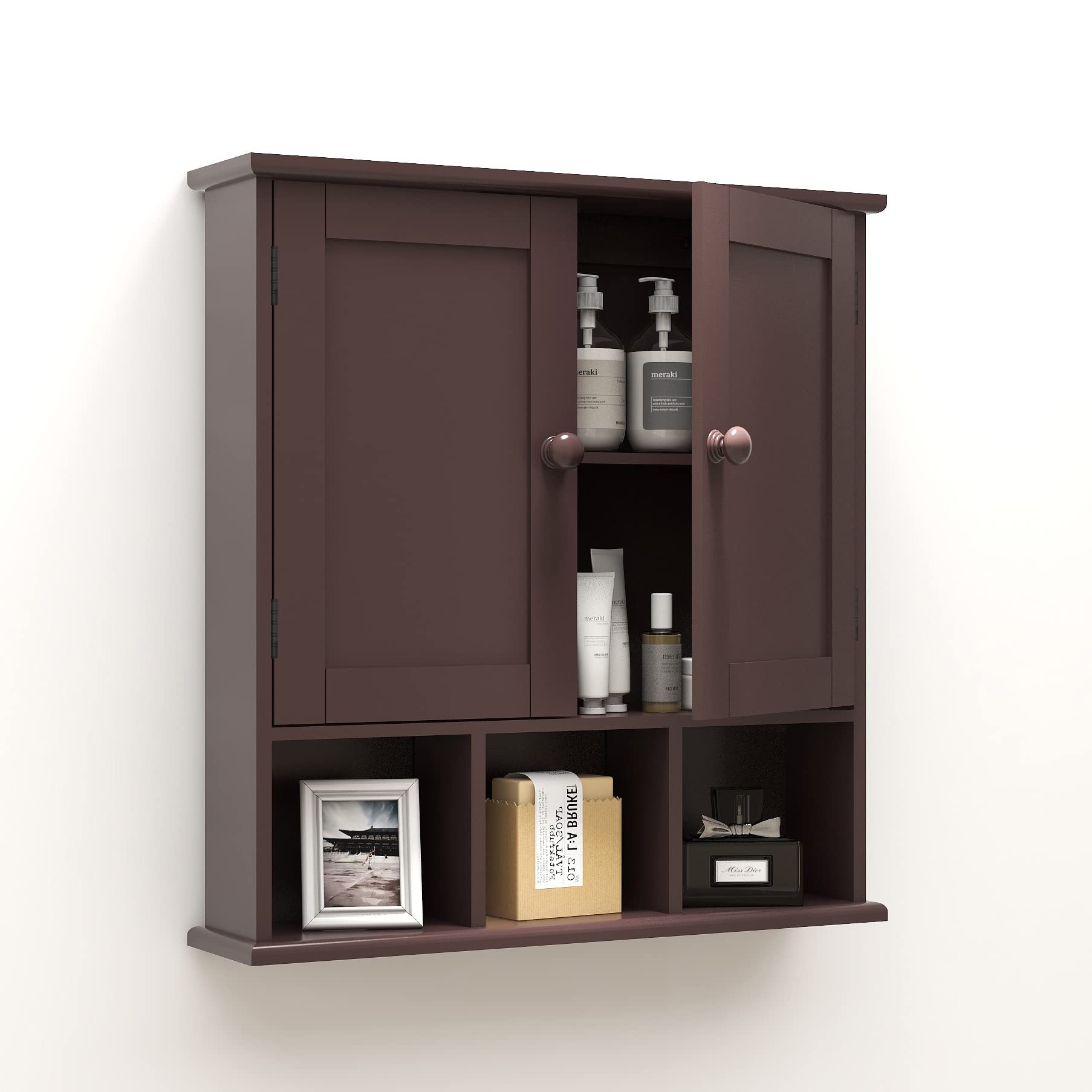 Photo 1 of TaoHFE Medicine Cabinets,Bathroom Wall Cabinet with 2 Door Adjustable Shelves,Over The Toilet Storage Cabinet,Brown Bathroom Cabinet Wall Mounted,Bathroom Cabinet for Laundry Room Kitchen