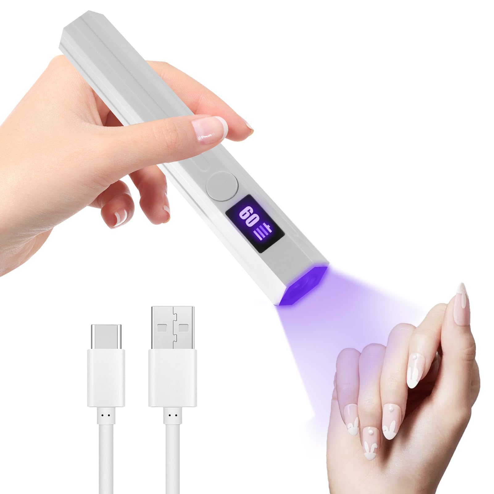 UV Nail Lamp Handheld UV Light Nail Dryer Curing Portable USB Rechargeable Led Mini Nail Lamps Quick Drying 3W Flash Cure Nail Dryer with LED Screen Mothering Sunday Gift for Women DIY at Home Travel