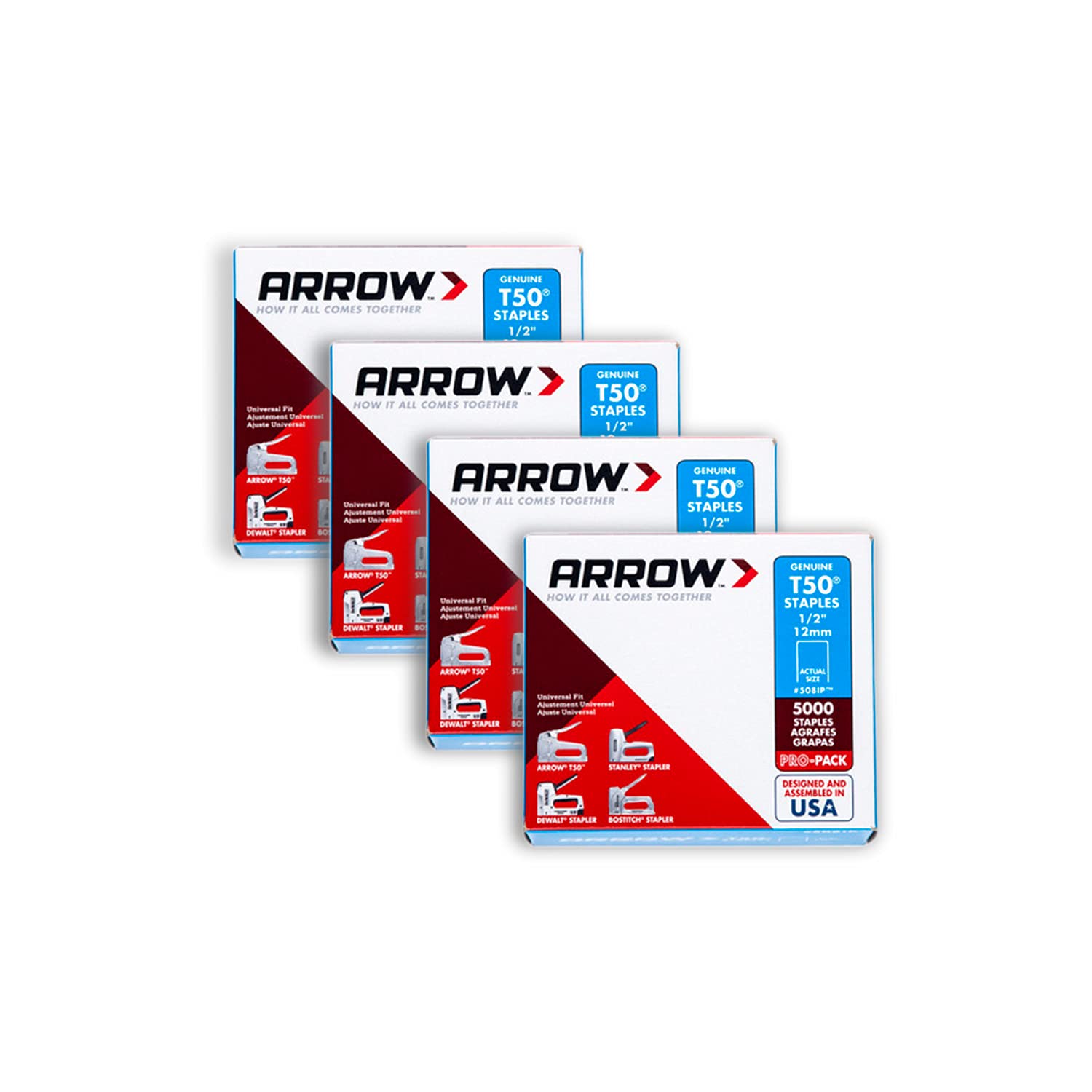 Arrow 20,000-Pack T50 1/2-Inch Staples in Sizes 6mm-14mm