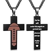 Football Cross Necklace for Men, Bible Verse Pendant Gifts for Birthday Christmas, Baptism Christian Religious Football Accessories Stuff Gifts