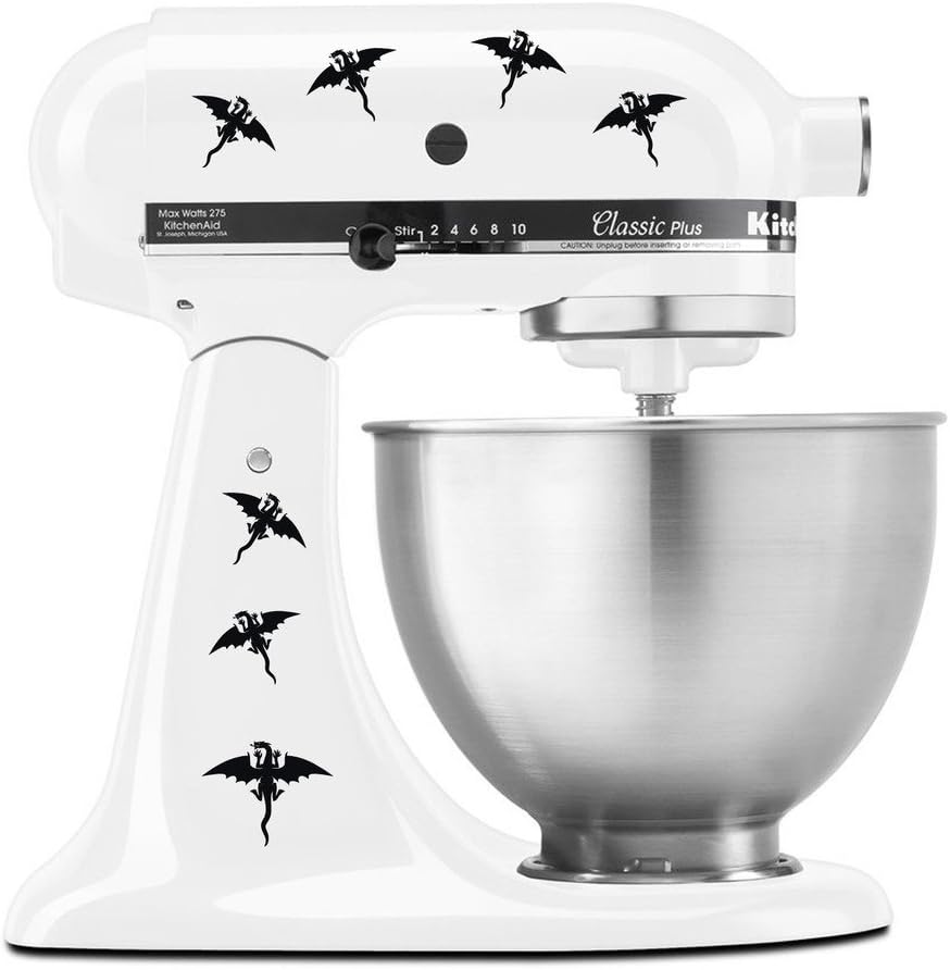 Dragons Flying with Wings Pattern - Vinyl Decal Set for Kitchen Mixers - Black