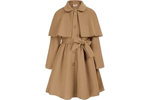 Danna Belle Girls Dress Coat Cloak Lapel Button Long Winter Coat with Belt 5-12Y