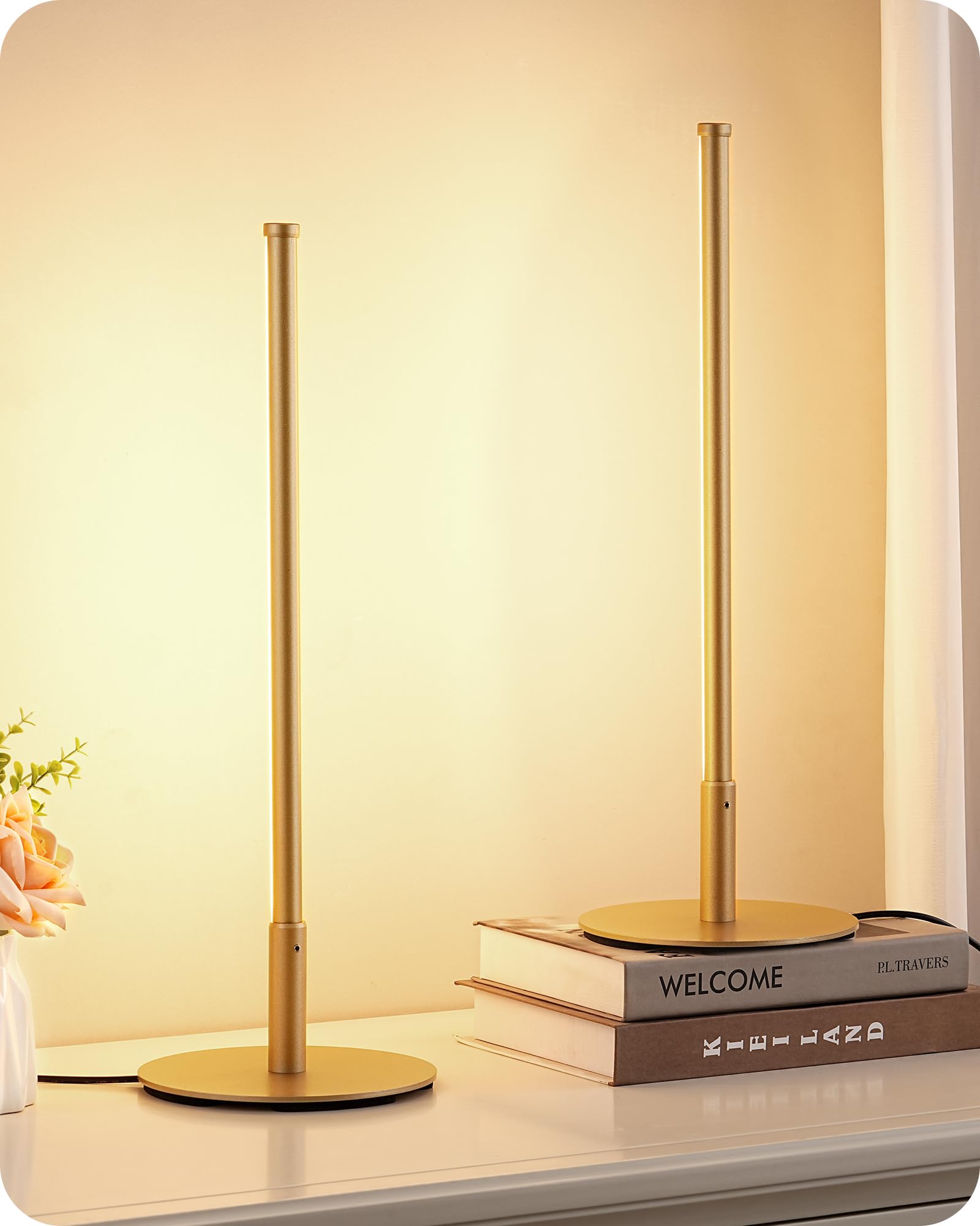 Photo 1 of EDISHINE Upgraded LED Table Lamp Set of 2, Stepless Dimmable Bedside Lamps with Metal Finish & 3 Color Temperature, 6W Modern Desk Lamps, Gold Nightstand Lamp for Bedroom, Living Room, Corner, Gift