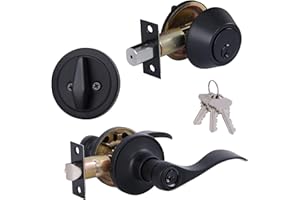 (1 Pack) Keyed Alike Front Door Lever Lockset with Single Cylinder Deadbolt Combination Set, Wave Style Lever, Front Door/Ext