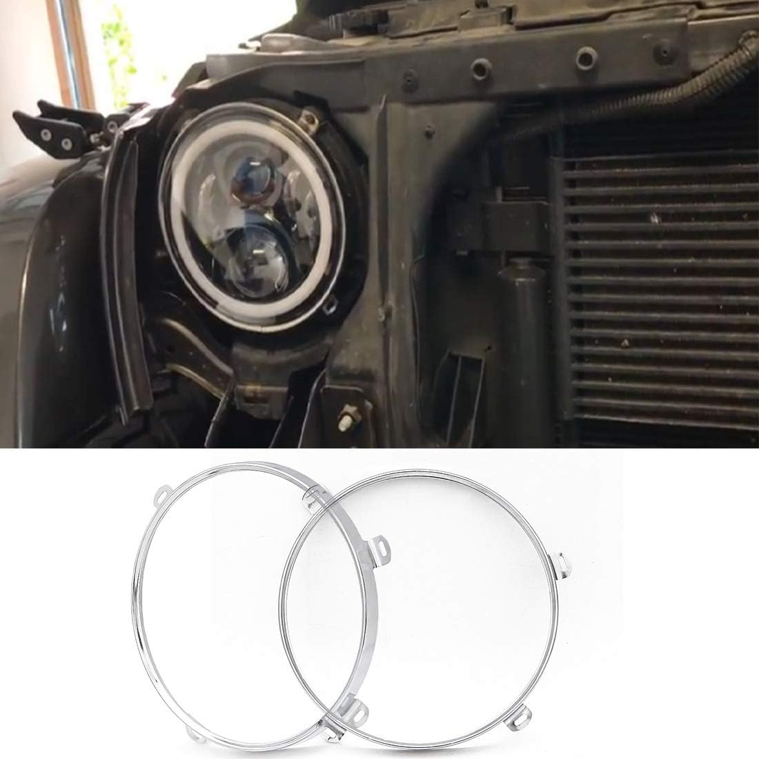 7" Headlight Retaining Rings Headlamp Bezel Chrome 7 Inch Headlight Mounting Bracket Ring for Jeep Wrangler JK JKU 2007-2018