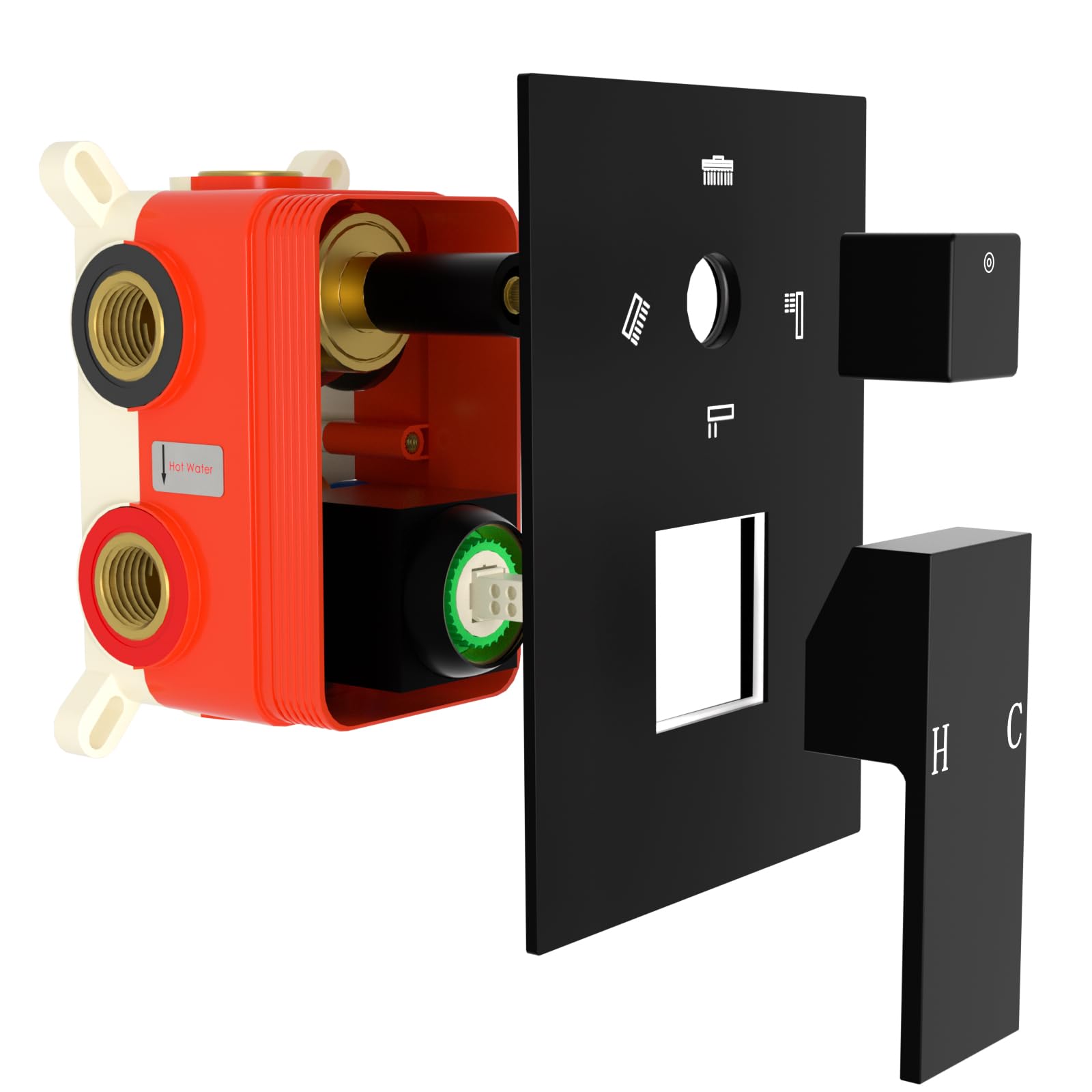 GETSHOWERSET 4 Function Concealed Shower Mixer Valve, 4 Way Outlet, Wall Mount Shower Faucet with Temperature Control, Bathroom Trim Kit, Matte Black