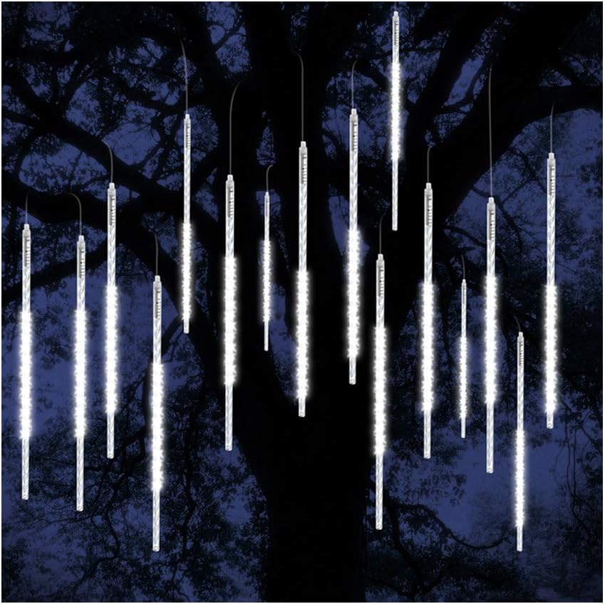 ohCome Meteor Shower Rain Drop Lights 50cm 10 Spiral Tubes 540 LEDs Waterproof Icicle Snowfall String Lights for Wedding Christmas Xmas Halloween Garden Tree Home Decor (White)