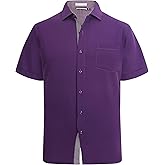 Esabel.C Mens Short Sleeve Dress Shirts 4-Way Stretch Regular Fit Stretch Wrinkle-Free Casual Button Down Shirts