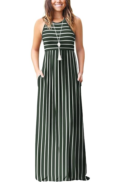 OURS Womens Summer Dresses Elastic Waist Loose Maxi Dresses Long Sundresses  Blue S at Amazon Women's Clothing store