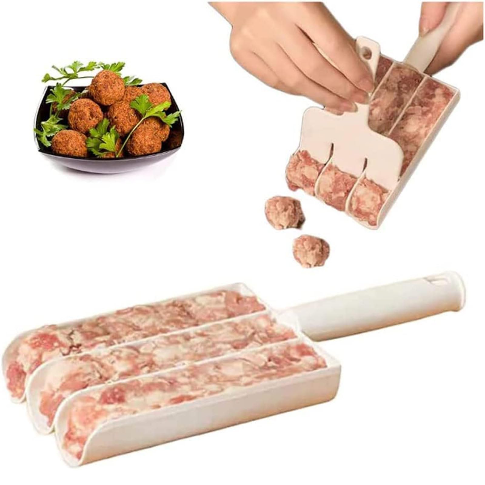 JYTDBCS Triple Meatball Maker - Multi-Functional Meatball & Rice Ball Shaped Plastic Ice Cream Scoop DIY Tool