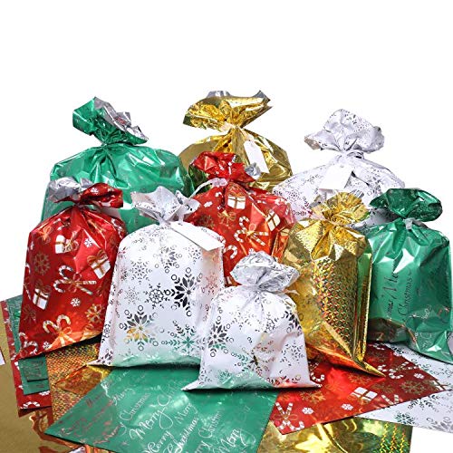 32 Christmas Gift Bags Gift Bags in 4 Sizes and 4 Designs with Bows and Tags for Wrapping Christmas Gifts