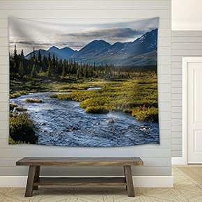 River in Tundra on Alaska - Fabric Wall Tapestry Home Decor - 51x60 inches