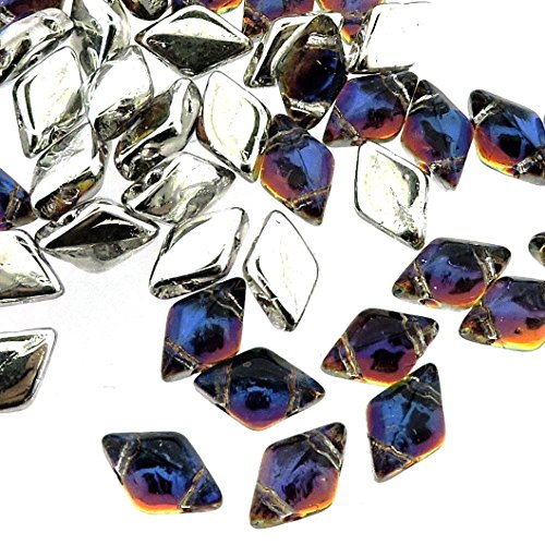 Czech Glass GemDuo Beads, 2-Hole Diamond Shaped Beads 5x8mm, 10 Grams, Backlit Vapor