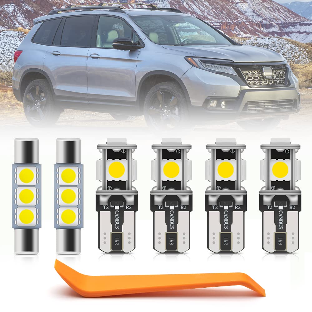 Photo 1 of 10pcs White LED Interior Lights Bulb Kit for Hon'da Passport 2019 2020 2021 2022 Map Dome Trunk Vanity Mirror Lihts Super Bright 6000K White Passport Led Interior Light Package + Install Tool