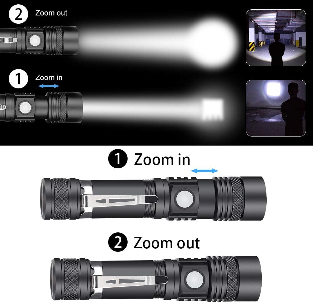 LED Tactical Flashlight Rechargeable (Battery Included), IPX6 Waterproof Flashlight, 1200lm, Super Bright LED, Zoomable, Pocket-size Small LED Flashlight for Hiking, Camping, Emergency - - 