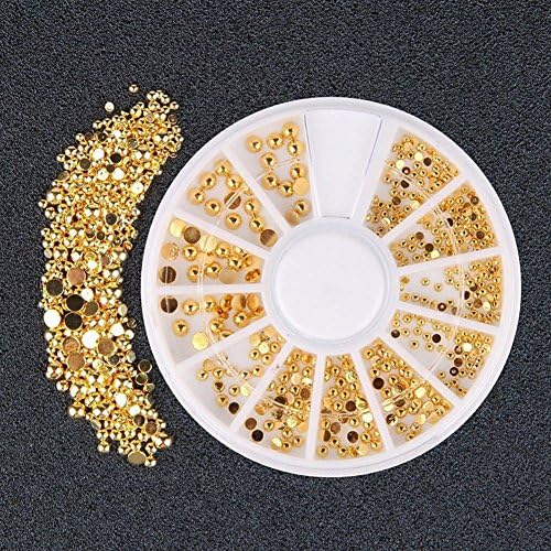 Mflbefulmel 1 Box 2/3/4mm Mixed Golden Tone 3D Nail Decoration Manicure Rhinestones DIY Flatback Pearls Beads Gem Pearls for 3D Nail Art DIY Crafts Clothes Shoes Phone Case Random