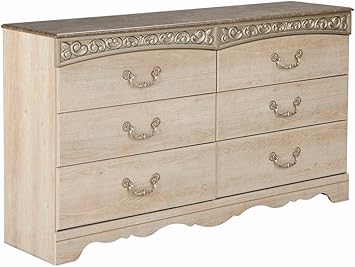 Ashley Furniture Signature Design Catalina Dresser 6 Drawers With Faux Marble Top Antique White