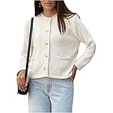 SHENHE Women's Crewneck Gold Button Up Cardigan Long Sleeve Dressy Fall Cardigan Sweater