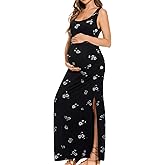 Smallshow Women's Split Long Maternity Dress Sleeveness Ruched Pregnancy Clothes