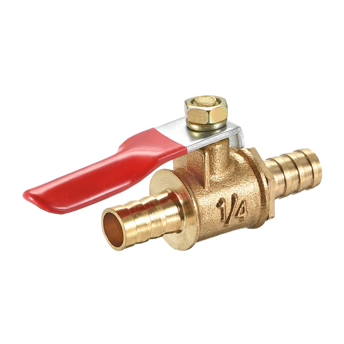 uxcell Ball Valve Shut-Off Valve, 8mm Hose Barb to 8mm Hose Barb, Hose Pipe Tube Fittings, 180 Degree Operation Handle, Brass Valve, Pack of 1