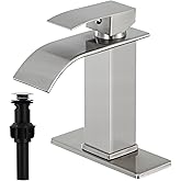 Gappo Waterfall Spout Bathroom Faucet Single Handle Bath Vanity Sink Faucet with Deck Mount,Water Supply Hoses Included (7.5 inch with Pop Up Drain,Nickel)