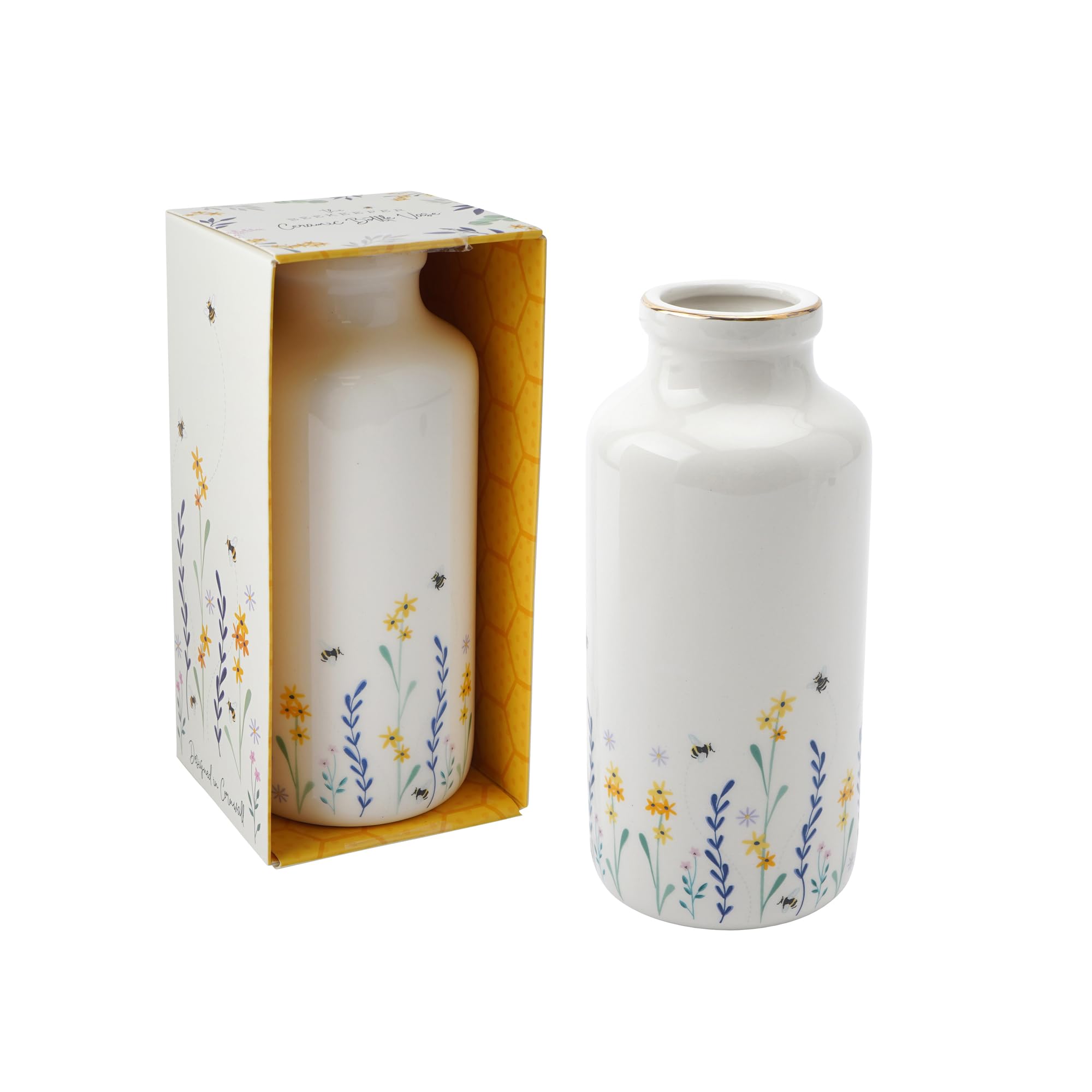 CGB Giftware The Beekeeper Floral Ceramic Bottle Vase in Gift Box | Homeware | Home Decor | Flower Vase | GB07472