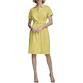 Calvin Klein Womens Stretch Linen Belted Shirt Dress