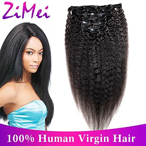 ZiMei Kinky Straight 7 PCS Clip in Brazilian Virgin Human Hair Extensions 7A Grade Coarse Yaki Clip-in Human Hair Extensions 14"
