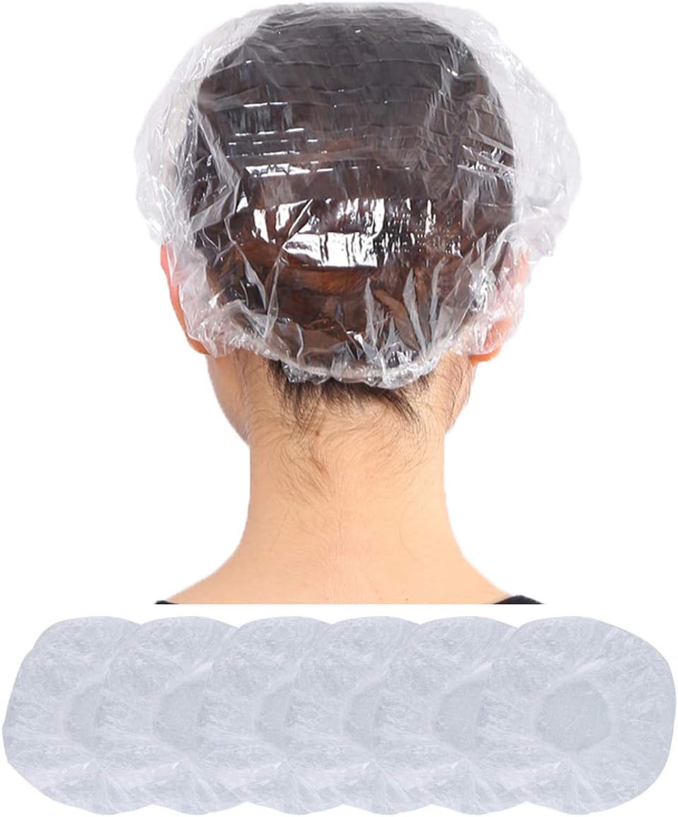 Shower Caps, 100 PCS Waterproof Plastic Clear Disposable Shower Caps