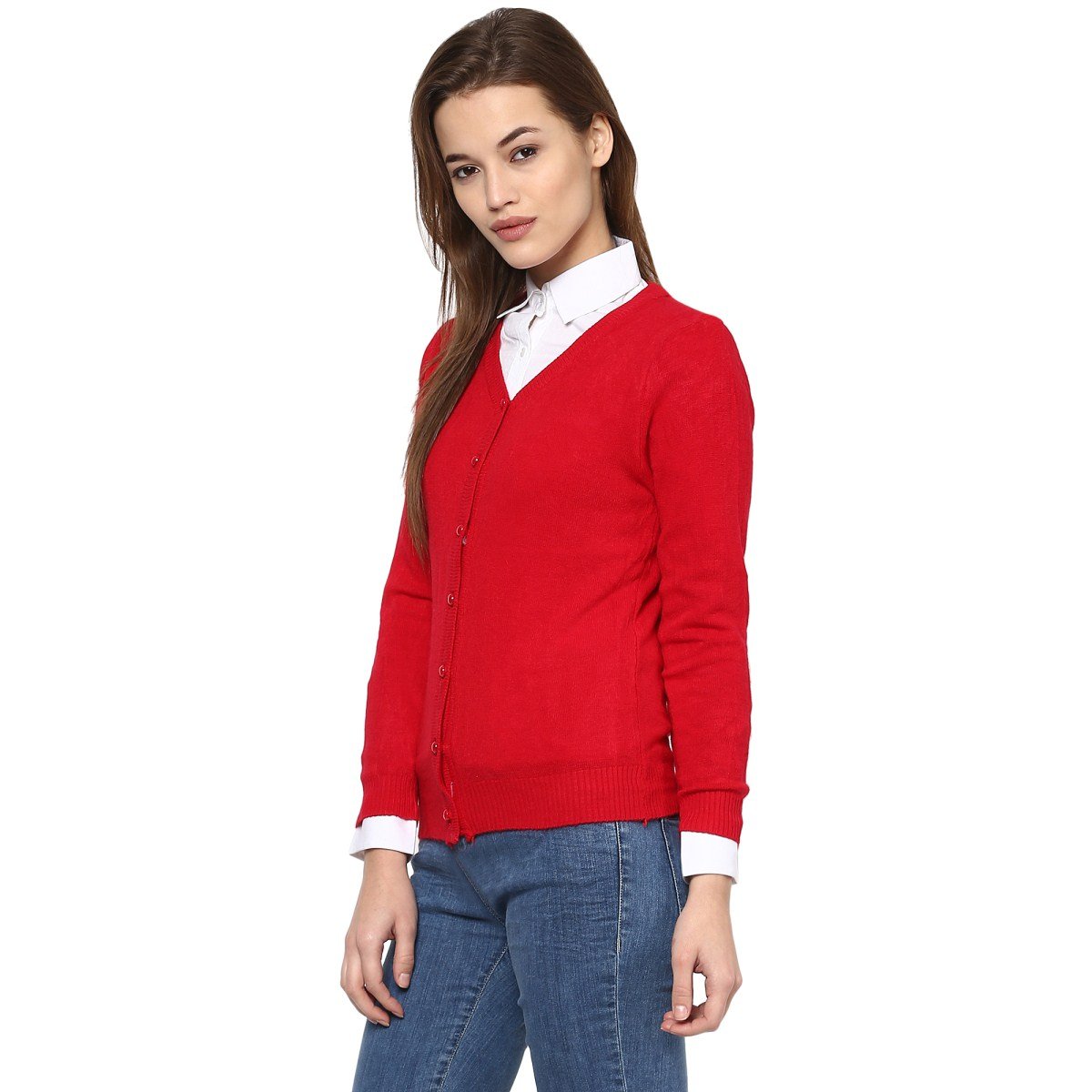 camey women red cardigan without shirt
