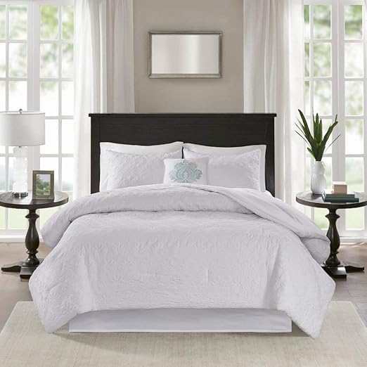 DUNKN 5pc Queen Cream White Comforter Set, Light Off White, Stylish