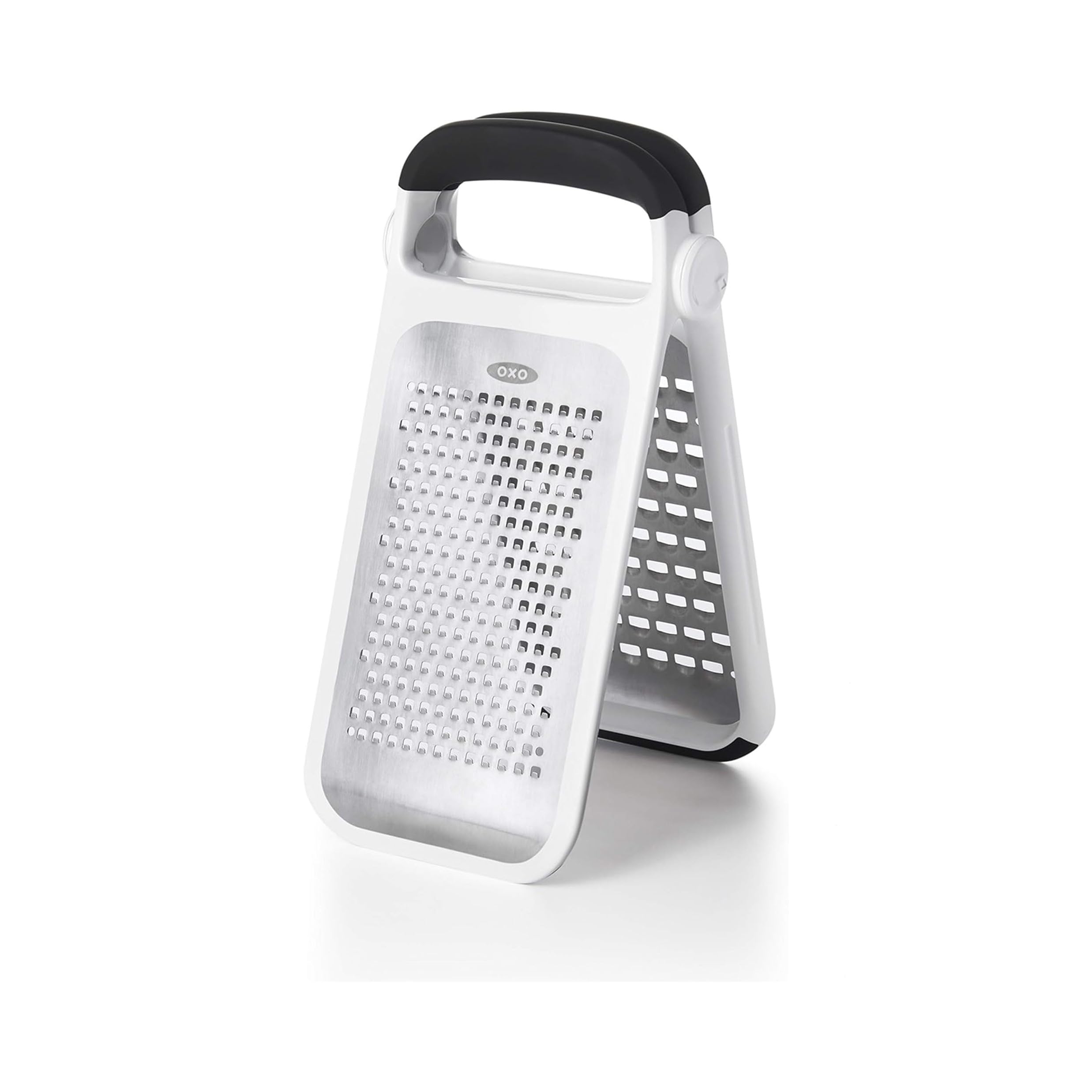 OXO Good Grips Etched Two-Fold Grater – Stainless Steel Dual-Blade Grater with Non-Slip Handle, Foldable Design for Compact Storage