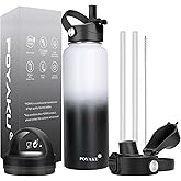 Water Bottle Insulated 32oz 40oz 64oz 128oz Straw Lid Spout Lid & 3 Lids, Leak Proof, Vacuum Insulated,Stainless Steel Water Bottle Wide Mouth for Sports, Gym or Office