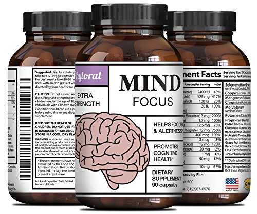 Enhance Brain Memory + Boost Focus + Improve Clarity Mind Booster Supplement For Men And Women - Contains Vitamins + Pure Herbal Ingredients - Natural Cognitive Brain Nutrition By Phytoral