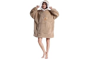 GOODTOU Wearable Blanket Hoodie for Women - Oversized Hooded Blanket for Adults Fluffy Plush Blanket Sweatshirt Warm Cozy Christmas Birthday Gifts for Mom Khaki