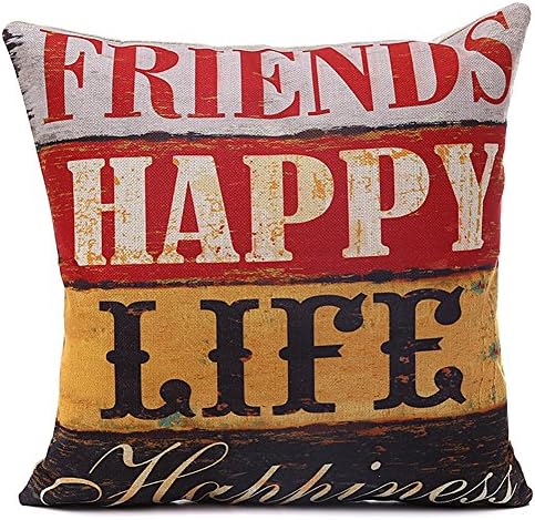 Doupoo Square LOVE Theme Cotton Throw Pillow Case Distressed Vintage Cushion Cover 18 x 18 - Pillow cover Decorative (18 x 18 inch, D-HAPPY LIFE)