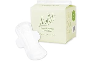 Livlit Regular Size Ultra Thin Sanitary Pads, 100% Organic Cotton from Texas, Powerful Leak Protection, Unscented, Chlorine Free and Absorbency of Feminine Periods, Pads for Women (14 Count)