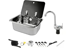 Folding RV Sink and with 360° Rotatable Hot Cold Water Tap Combo W/Lid, Bar Kitchen Sink Undermount Drop-in Sinks