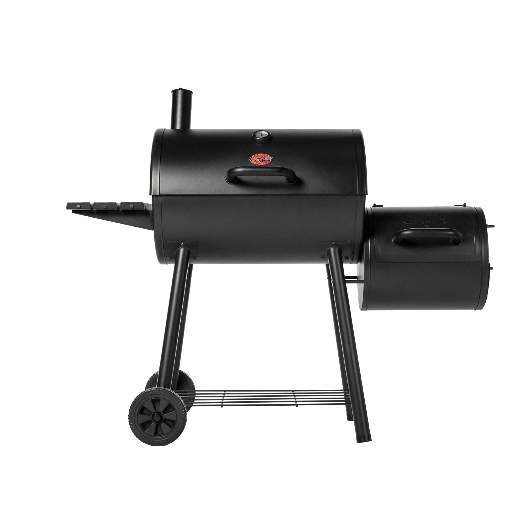 Photo 1 of Char-Griller®Smokin Pro Charcoal Grill and Offset Smoker with Side Fire Box, Dual Damper Control, Chrome Plated Steel Warming Rack, 1,130 Cooking Square Inches in Black, Model CG30044223