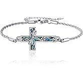 YFN Dragonfly Bracelet 925 Sterling Silver Dragonfly Cross Pendant Bracelet Abalone Shell Dragonfly Jewelry for Women Gifts