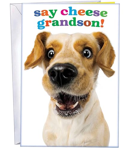 Funny Dog Birthday Card For Grandson - 'Kind, Marvelous, Thoughtful' Greeting Card