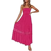 ZESICA Women's 2026 Summer Bohemian Strapless Off Shoulder Lace Trim Backless Flowy A Line Beach Long Maxi Dress