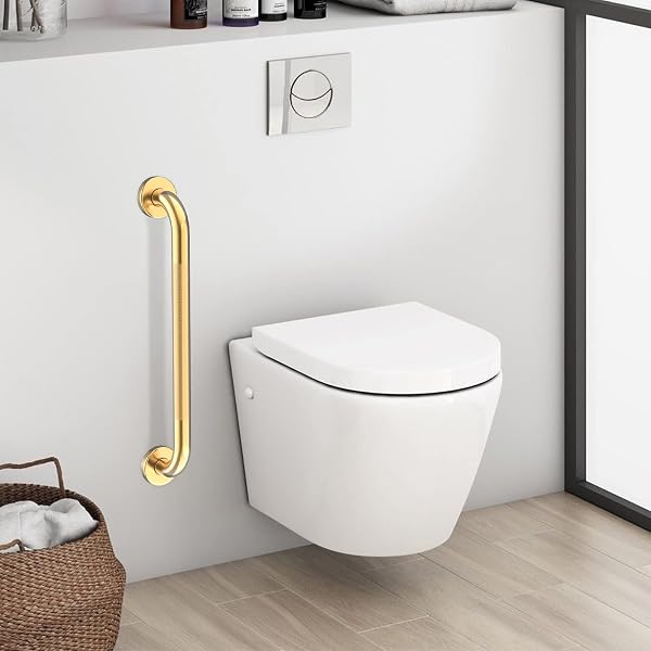 24 INCH ANTI SLIP SHOWER GRAB GOLD, MUNZONG BATHROOM GRAB BAR, KNURLED BATHROOM BALANCE BAR,SAFETY HAND RAIL SUPPORT HANDICAP ELDERLY INJURY SENIOR ASSIST BATH HANDLE