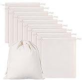 10 Pcs Reusable Produce Bags, 12"x10" Natural Linen Bread Bag Muslin Bags with Drawstring, X-Large Washable Fabric Multipurpose Canvas Cloth Gift Bag for Kitchen Food Storage, Shoe Grocery Organizer