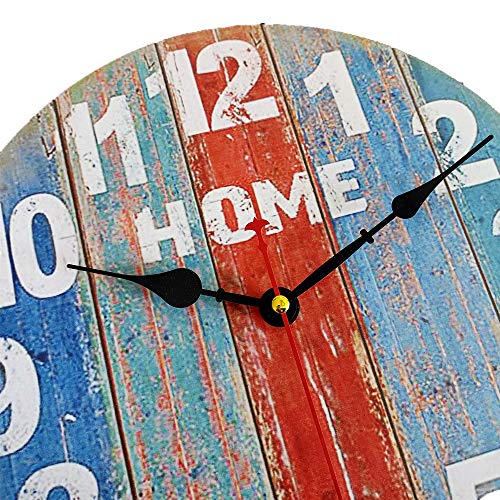 Vintage Wooden Round Wall Clock,Shabby Chic Wood Farmhouse Silent Clock,Rustic Decorative Hanging Clocks, for for The Living Room, Kitchen, Bedroom, Non-Ticking (14 inch)