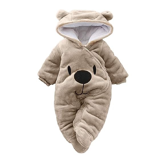 Baby Winter Fleece Overall Jumpsuit Neugeborenes Mädchen Junge Niedlich Bär Strampler Schneeanzug Outfits Spielanzug mit Kapu