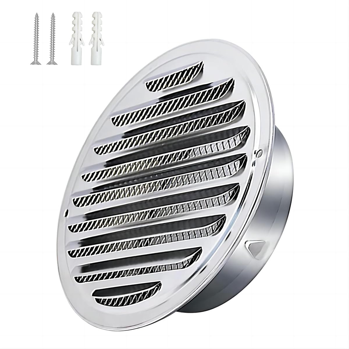 Qrity 304 Stainless Steel Round Ventilation Grill Screen Hood 100mm, Round Extractor Fan Vent Cover Grille Louvre, with Insect Mesh, Air Vent Grille Cover for Kitchen Bathroom — image 1