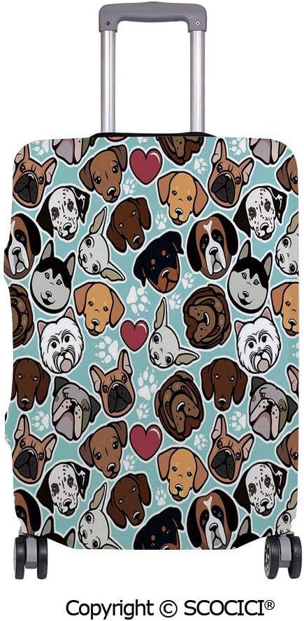 SCOCICI Anti-scratch Baggage Luggage Cover Protector Canine Breeds Bulldog Siberians and Retriever Love Heart Paw Prints Decorative Multi-function Travel Suitcase Cover (Cover ONLY, Suitcase NOT Incl
