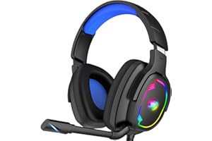 Jimonyer Gaming Headset for PC/PS4/PS5/Xbox One/Switch, Stereo Surround Sound Gaming Headphones with Noise Canceling Flexible Mic, Computer Headset with 3.5mm Jack & RGB Light(Blue)